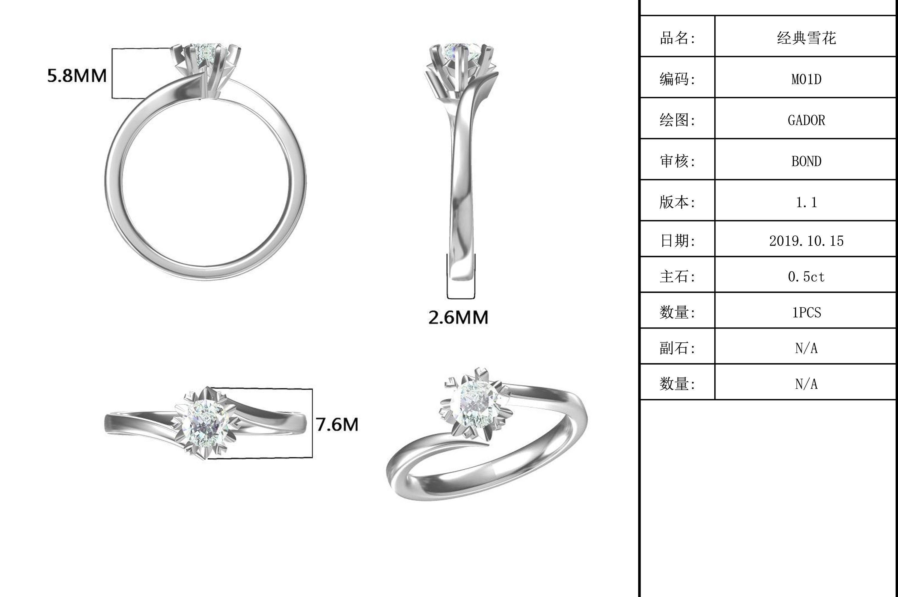 Lady 9k Round 7.5mm Moissanite Silver Ring Open Fashion Grandeur Jewelry