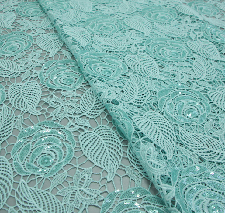 Chemical lace with Red/Pink /Orange Color + Embroidery Sequin Lace Fabric