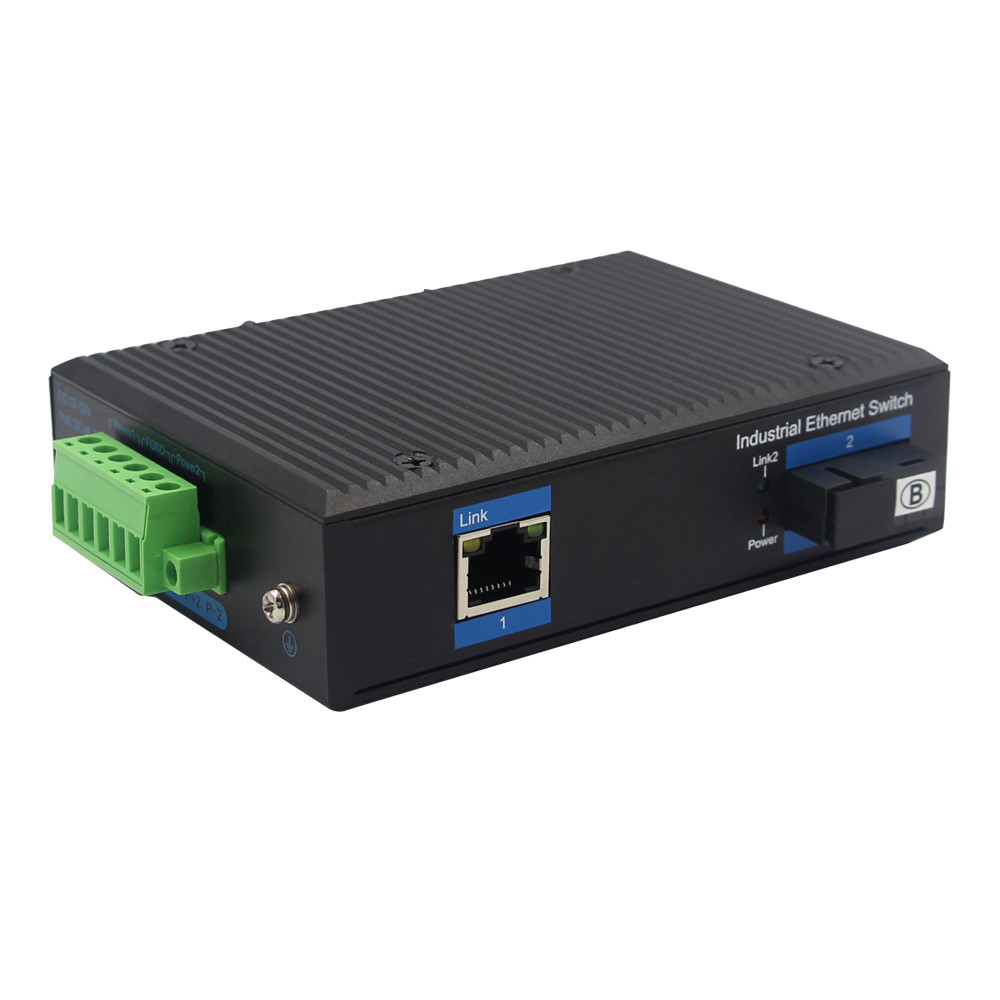 Din Rail 10/100/1000M Fiber To UTP Converter 24V Unmanaged Industrial Switch