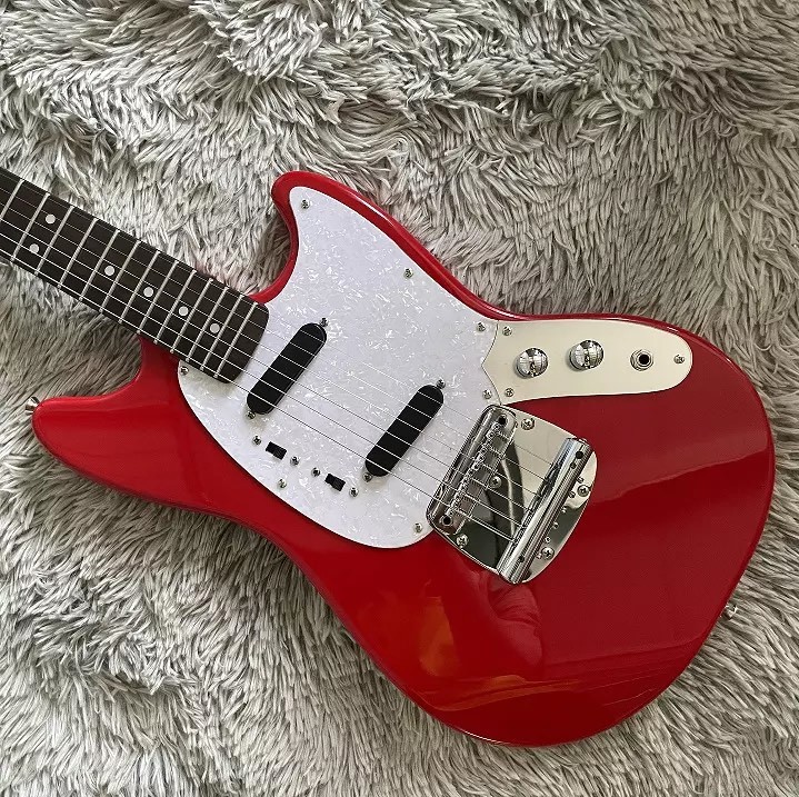 Custom Fender Mustang Style Electric Guitar in Red S-S Pickups Chrome Hardware