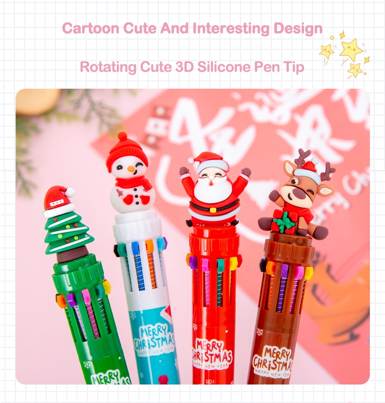 Christmas Ten Color Bullet Ballpoint Pen Cartoon Press Journal Ball Pen
