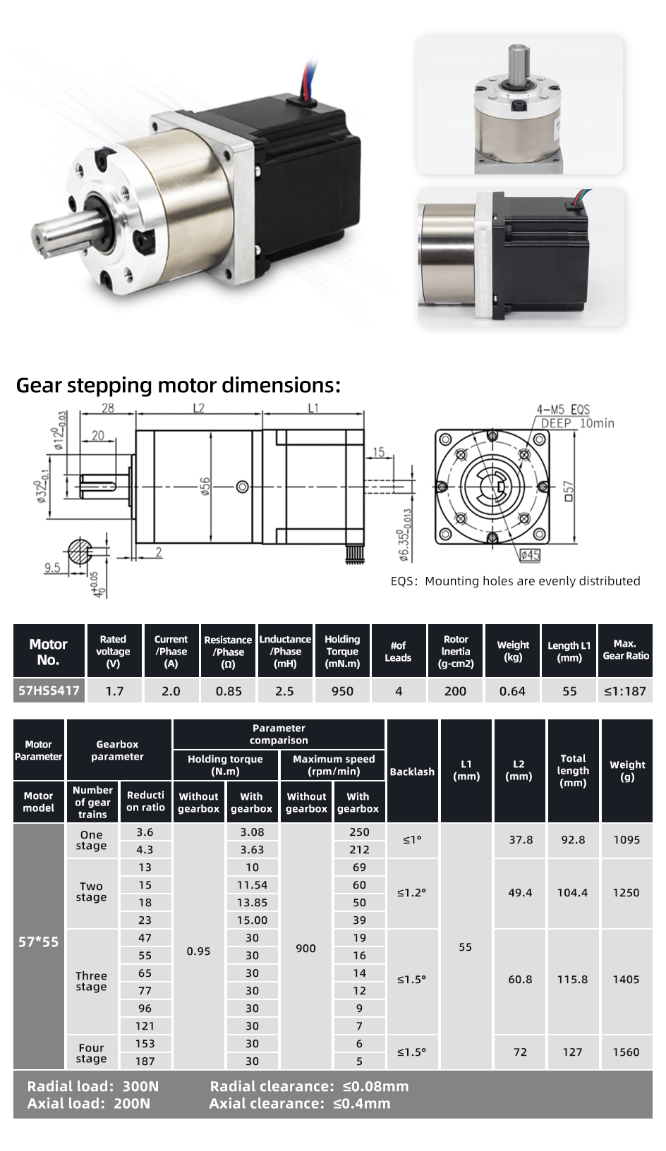 0.64kg Motor Weight Nema 23 57mm Hybrid 2 Phase Gear Step Motor with Gearbox Reducer
