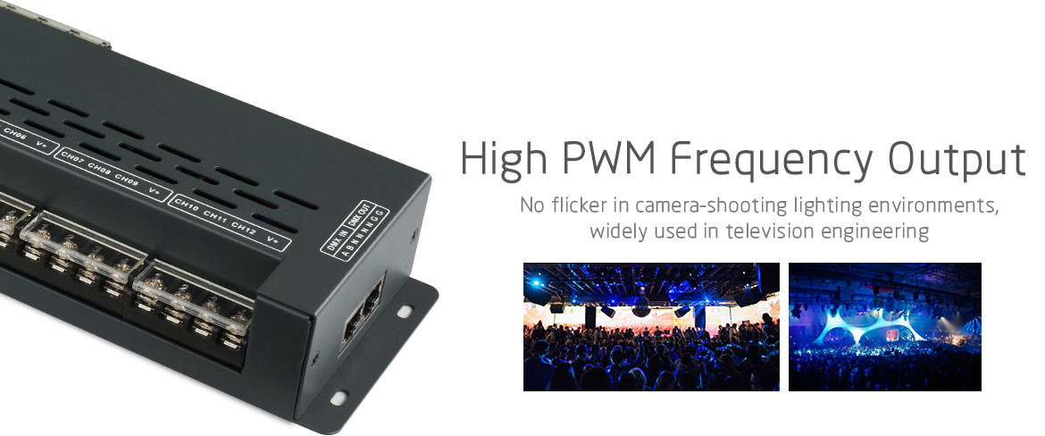 Black 12 Channel Dmx Decoder 720W High Pwm Frequency Output , 0~100% Dimming Range