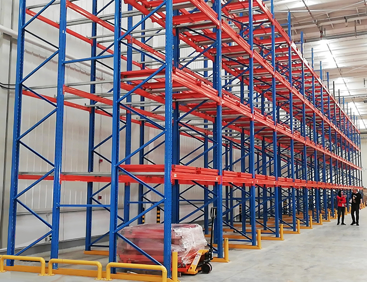 Density Cold Room Storage 5 Layer Blue Push-Back Pallet Rack System for 3 Pallet Deep