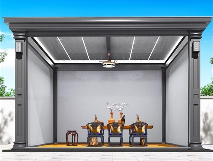 Chinese Style Gazebo Aluminum Alloy Pergola Gazebo Free Standing With LED Lights