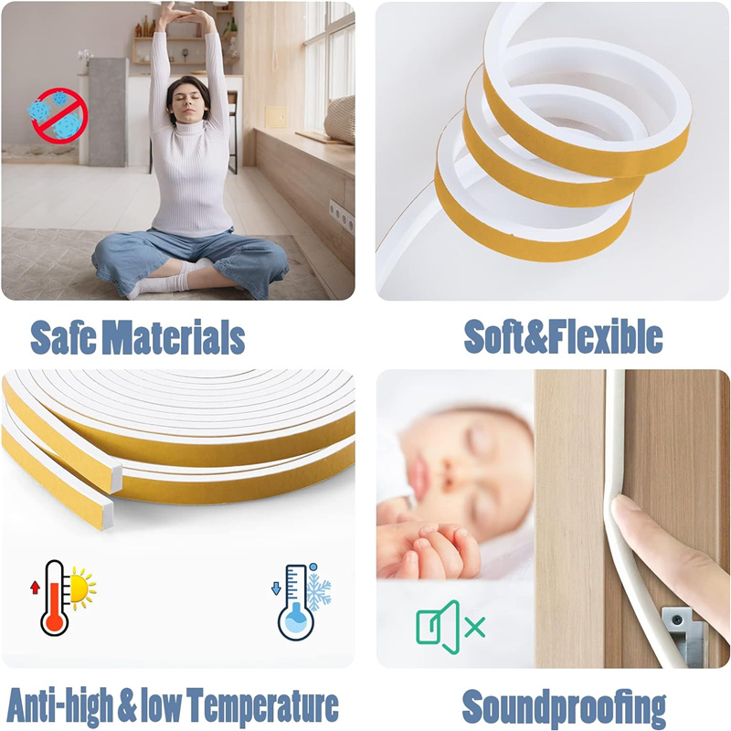 High Density Foam Weather Stripping For Insulating Door Frame Window Soundproof Self Adhesive