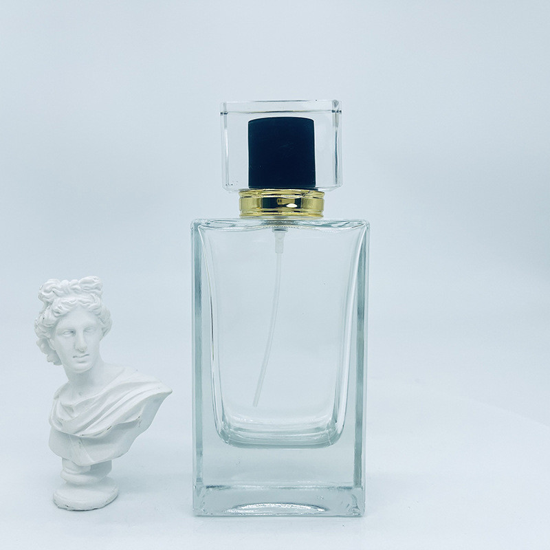 Glass Perfume Bottle 50ml Thick Square Perfume Bottle, High-End Bayonet Press Spray Bottle, Empty Cosmetic Bottle