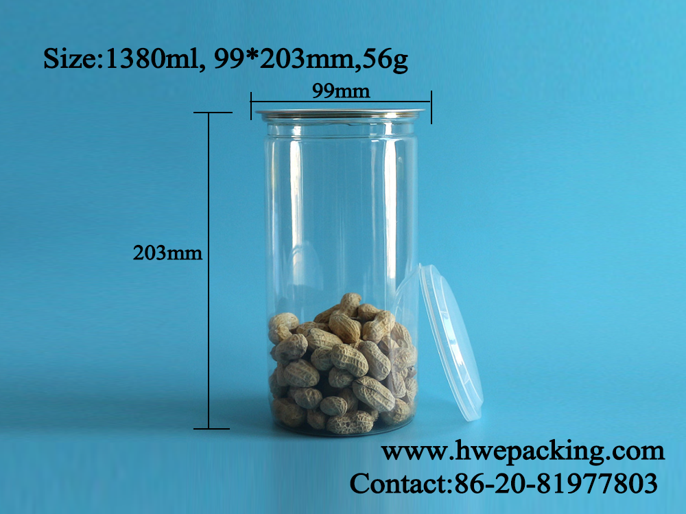 Aluminum Lid Clear Plastic Cans Long High 1380ml 401# Pop Corn Packaging
