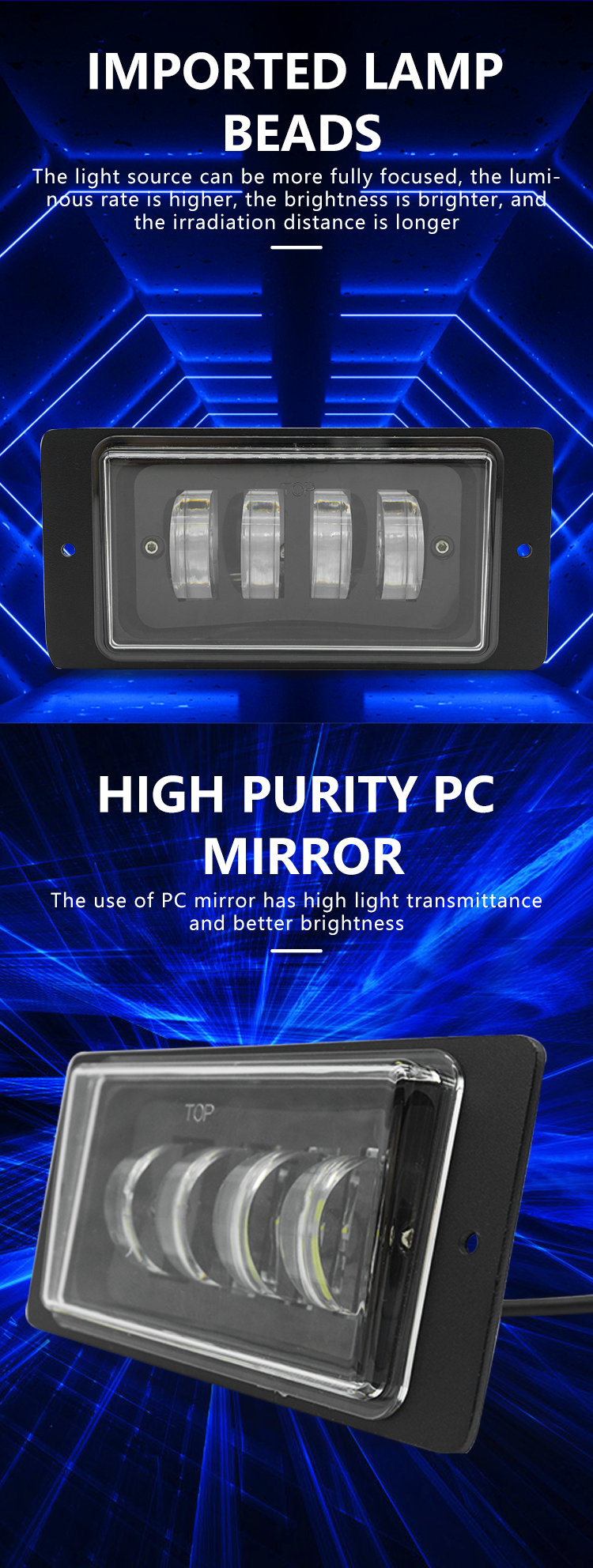 4 Inch White Rectangle 12V 24V 45W Automotive Fog Light Accessories
