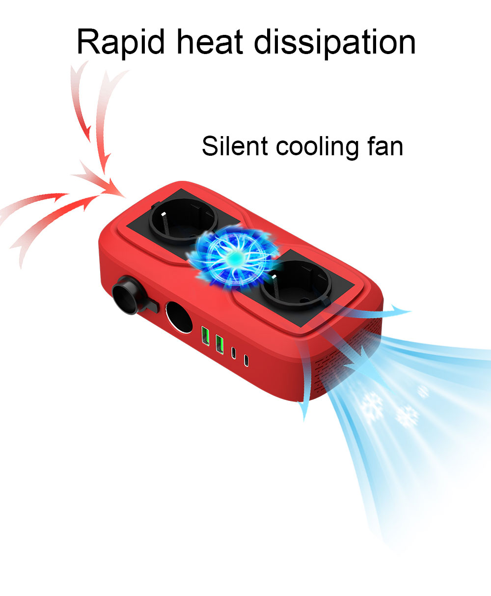 SDK Network SZSSTH DC 12V To 220V 230V 240V AC 2AC Outlet 2USB Port 200W Socket GaN PD Fast Charger Car Power Inverter