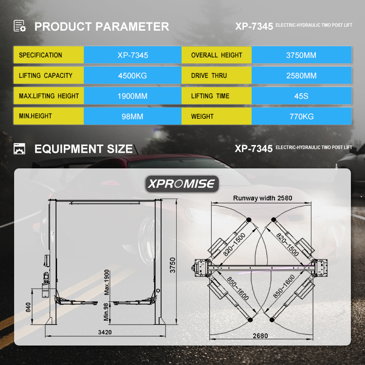 High Quality 4.5t Capacity Automobile Elevator Two Post Car Lift