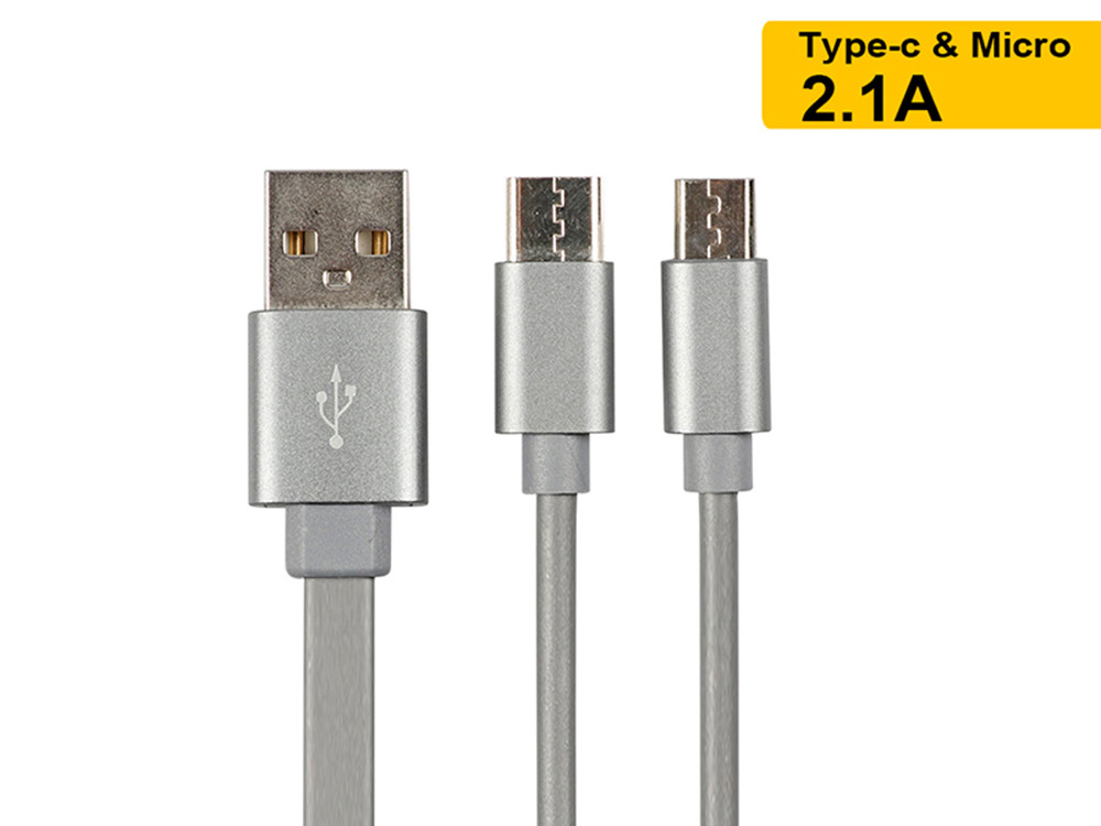 More popular safe charging type C 8pin 2 in 1 usb cable for smartphone