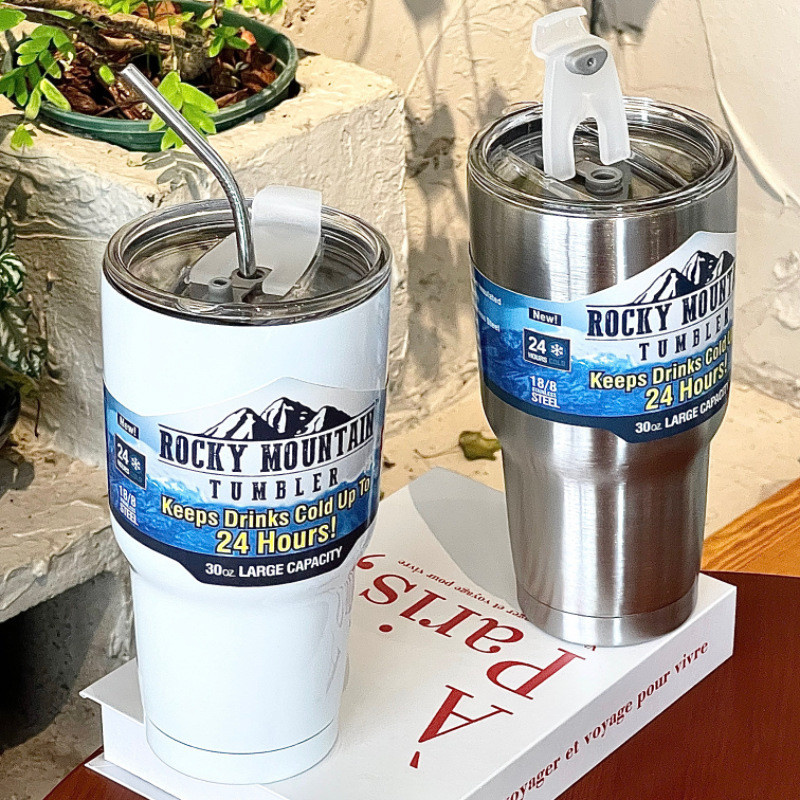 30oz Portable Stainless Steel Thermos Tumbler Keep Drink Cold Hot Vacuum Flasks Mugs Coffee Bottle Water Bottle With Straw