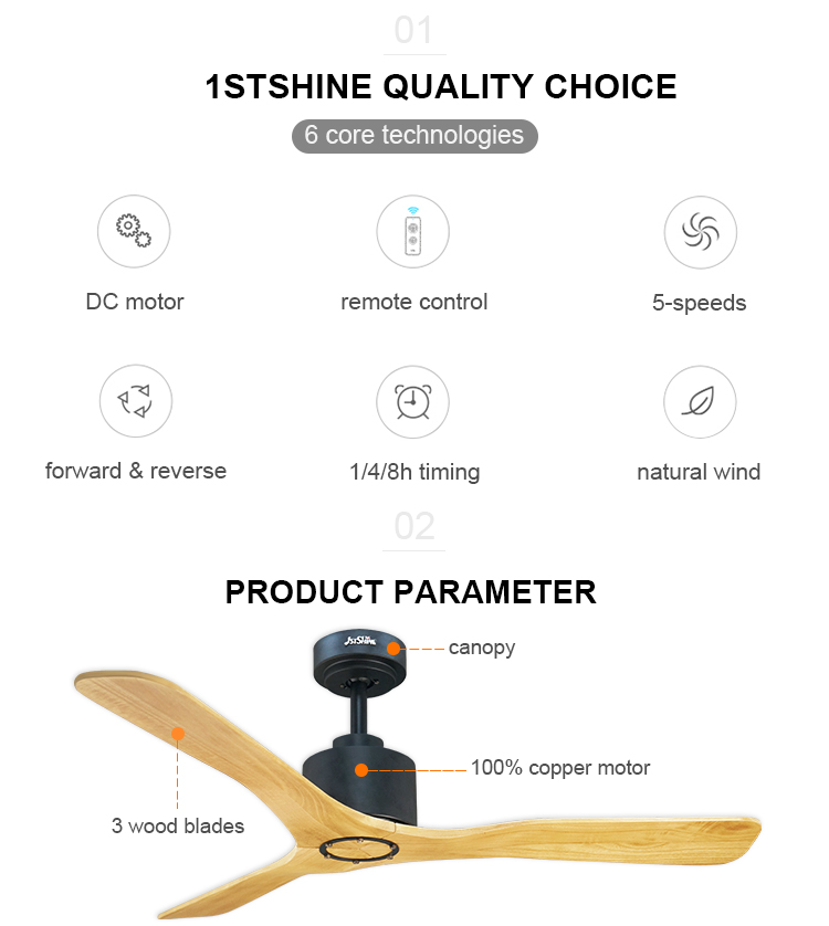 52 Inch 5 Speed Ceiling Fan with Remote Control and Solid Wood Blades NO Private Mold