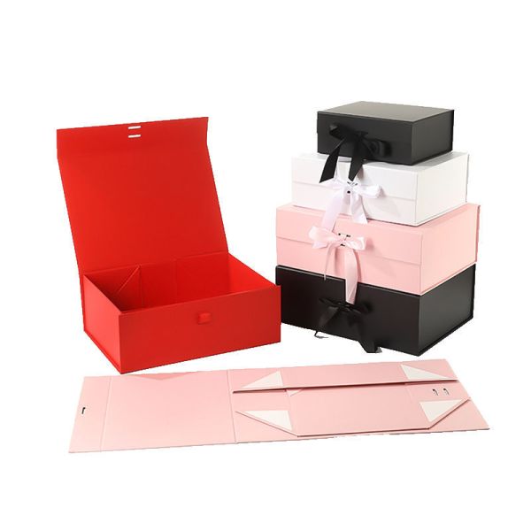 Custom logo Clothing Shoe Folding Packaging Paper Box Manufacturer Cardboard Rigid Folded Magnetic Gift Box with Ribbon
