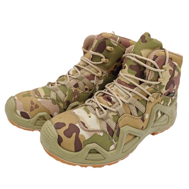 Shock-Absorbent Combat Tactical Boots Durable Leather Flat Heel Ankle-High Shaft