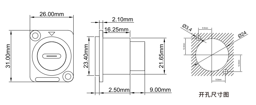 USB TYPE C Zinc Alloy Square Data Connector Dustproof Audio Data Connector for Industrial Electronics Accessories