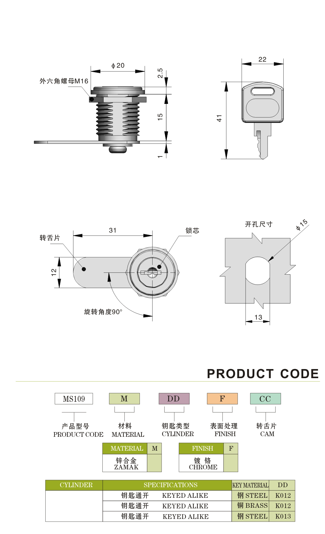 ISO Silver Cabinet Box Lock Electrical Cabinet Latch For ToolBox