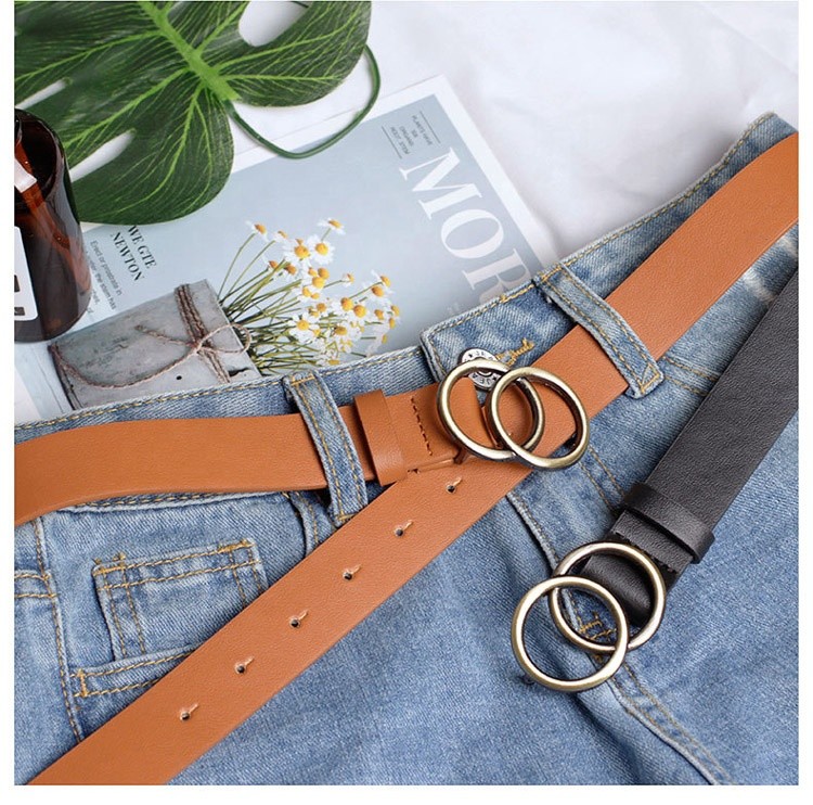 Double Ring Dress Waist Belt Soft Faux PU Elastic Waist Belt For Dresses