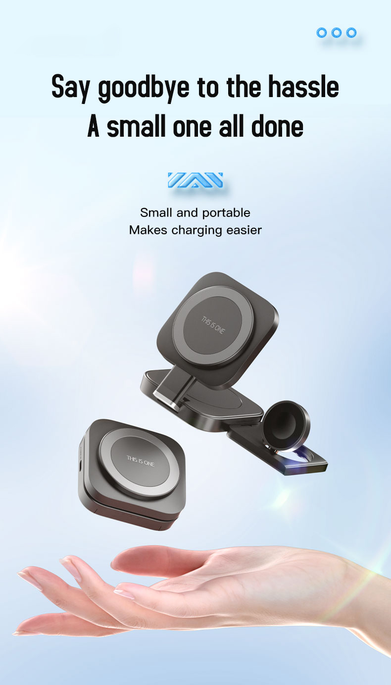 Foldable 3 In 1 Wireless Charger Stand with 15W Fast Charging and Magnetic Design