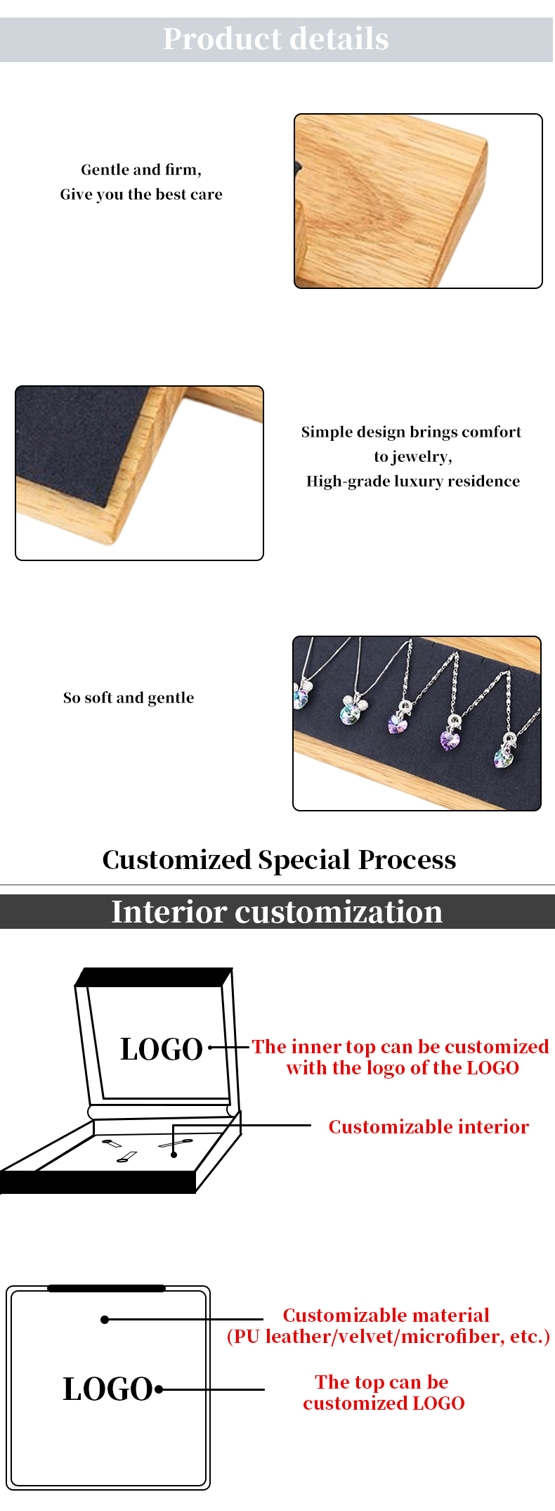 Wooden Multi Cells Pendant Display Plate Necklace Jewelry Exhibition Tray