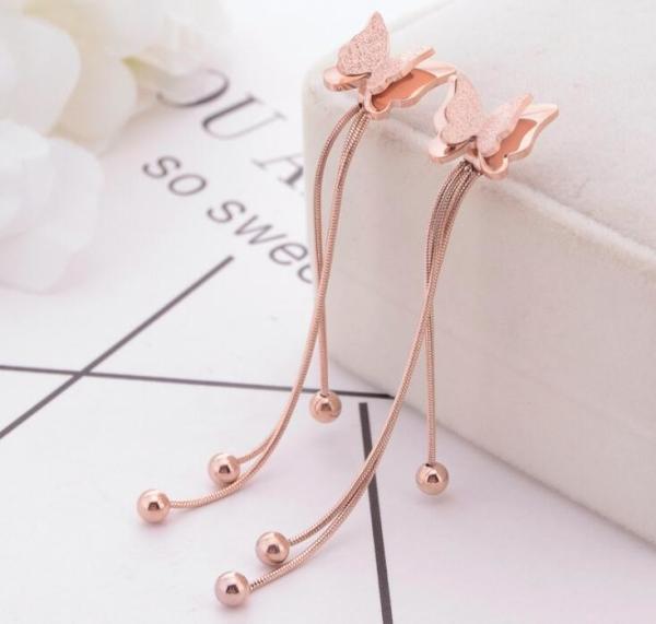 Fashionable Stud Butterfly Jewelry , Ball Dangle Tassel Stainless Steel Earring,
