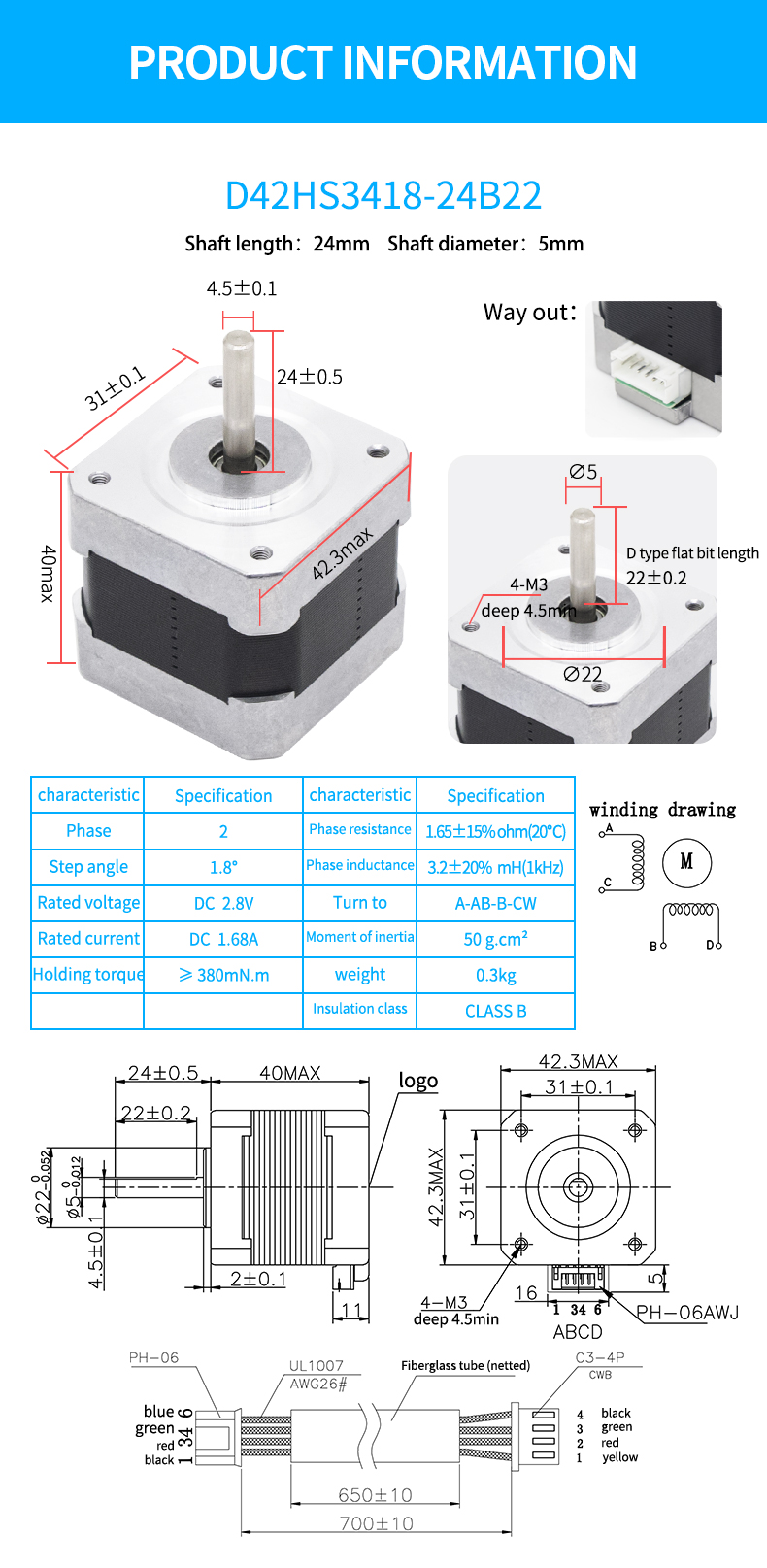 Large Stock Nema 17 42mm Hybrid Stepper Motor 1.68A 38N.cm 4-wire for Large 3D Printer