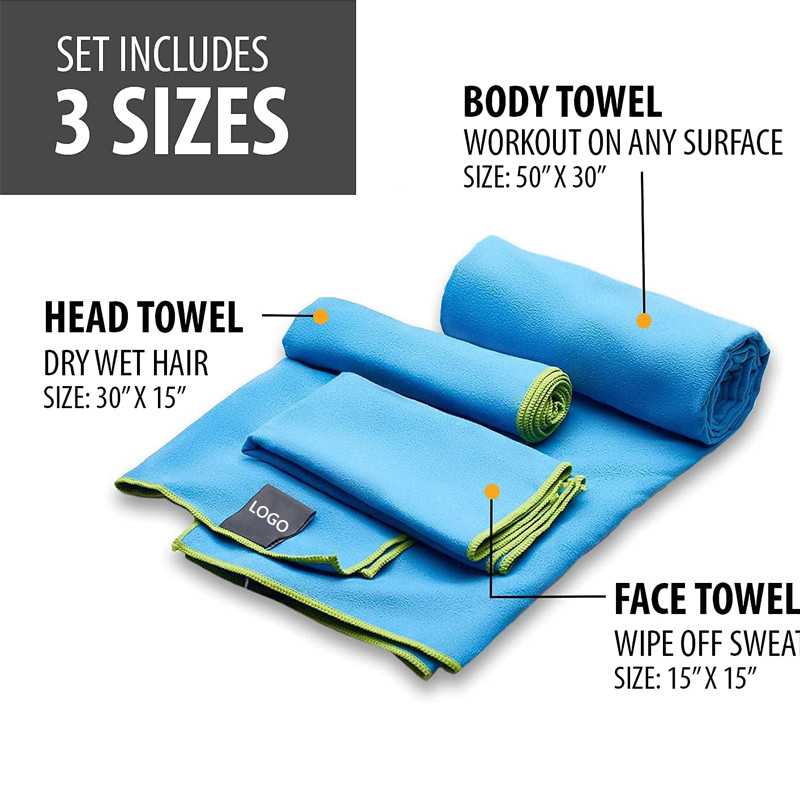 Quick Dry Lightweight Microfiber Travel Towels 3 Size Pack