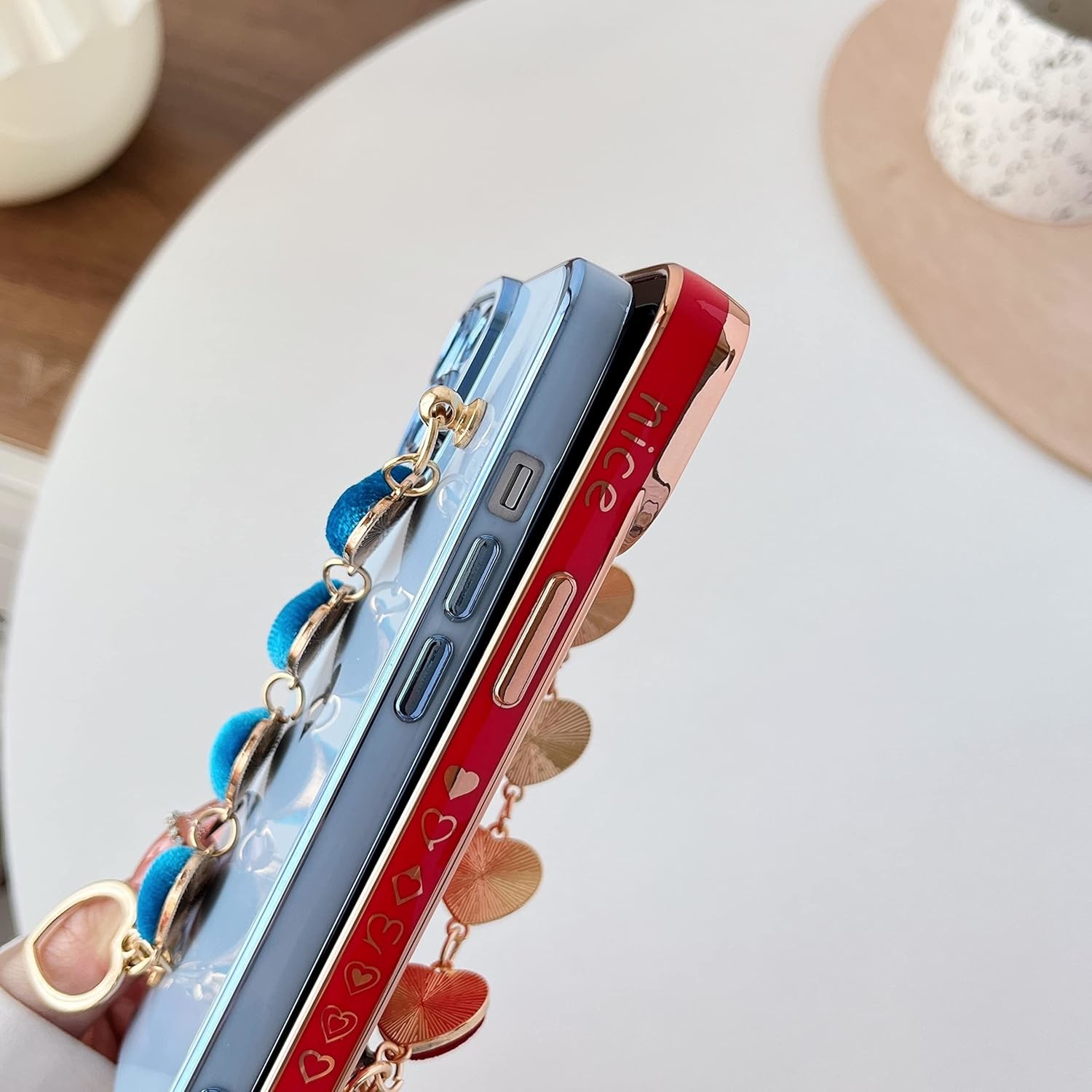 for iPhone 12 Pro Max Case,Cute Plating Love Heart Wrist Strap Chain Bracelet Soft Compatible with