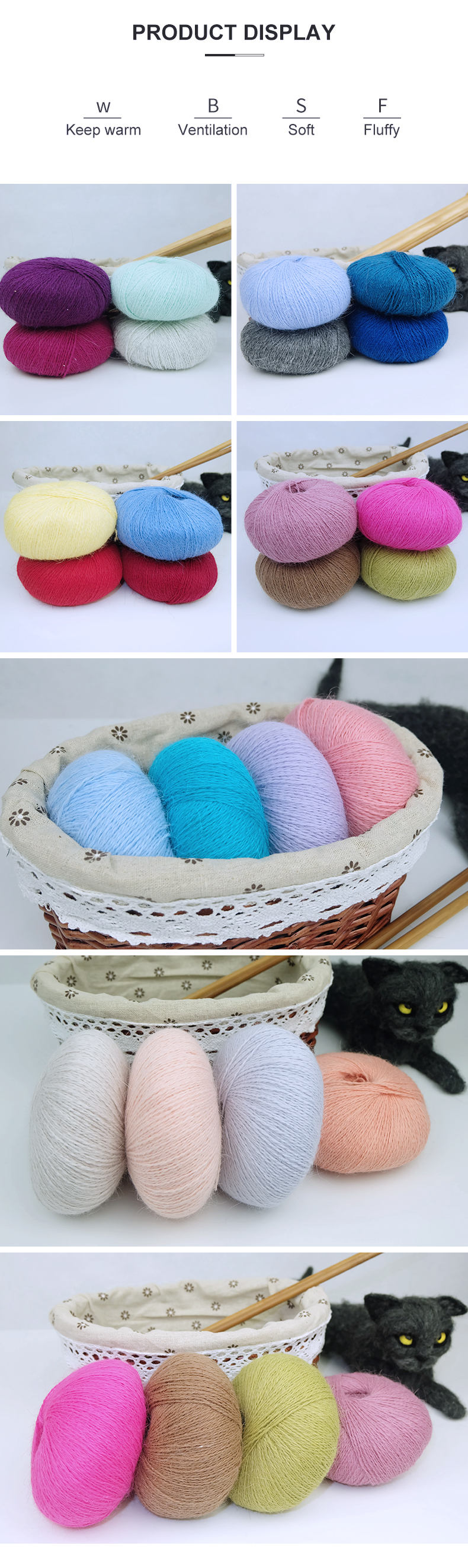 1/15NM Rabbit Hair Yarn 15%Angora 5%Wool 30%VIS50%NY Blend Luminous Angora Knitting Yarn