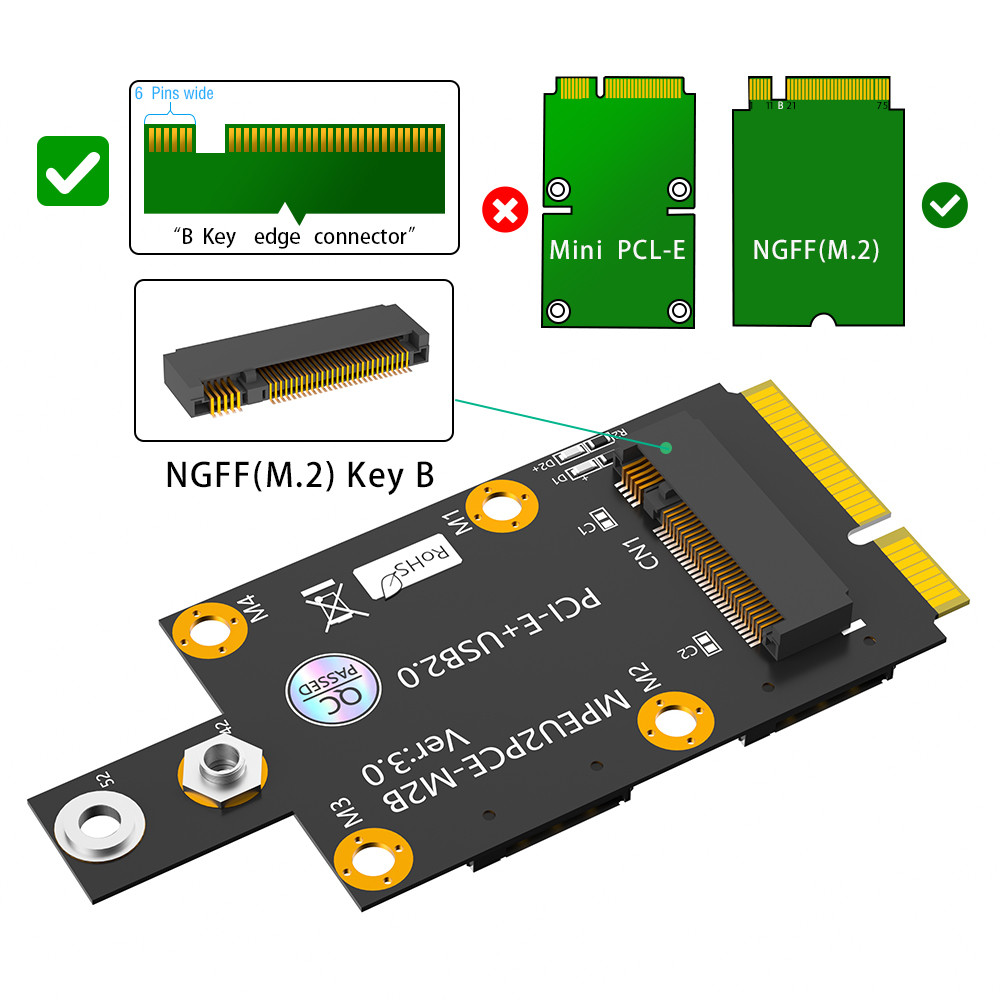 Mini PCI-E to NGFF M.2 B-Key Adapter with Dual NANO SIM Card Slot 3G/4G/5G WWAN Module in Stock