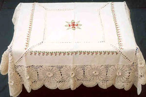 Rectangular coffee table linen table cloth table, Corcheted Lace Table linen, Tablecloth