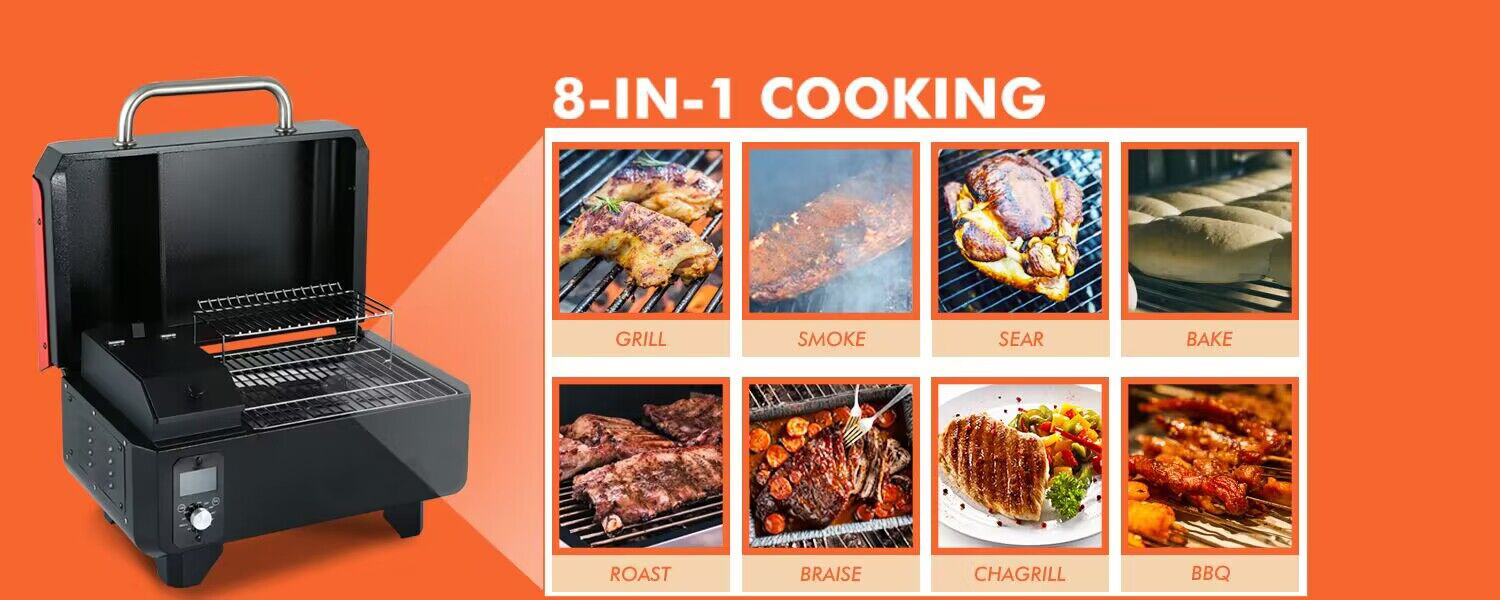 Easy to Clean 8 In 1 Electric Griddle Wood Pellet Grill for Portable Outdoor Cooking