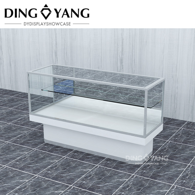 2 Layers Modern Jewelry Counter Showcase Silver Stainless Steel Frame With Locking Bottom Cabinet