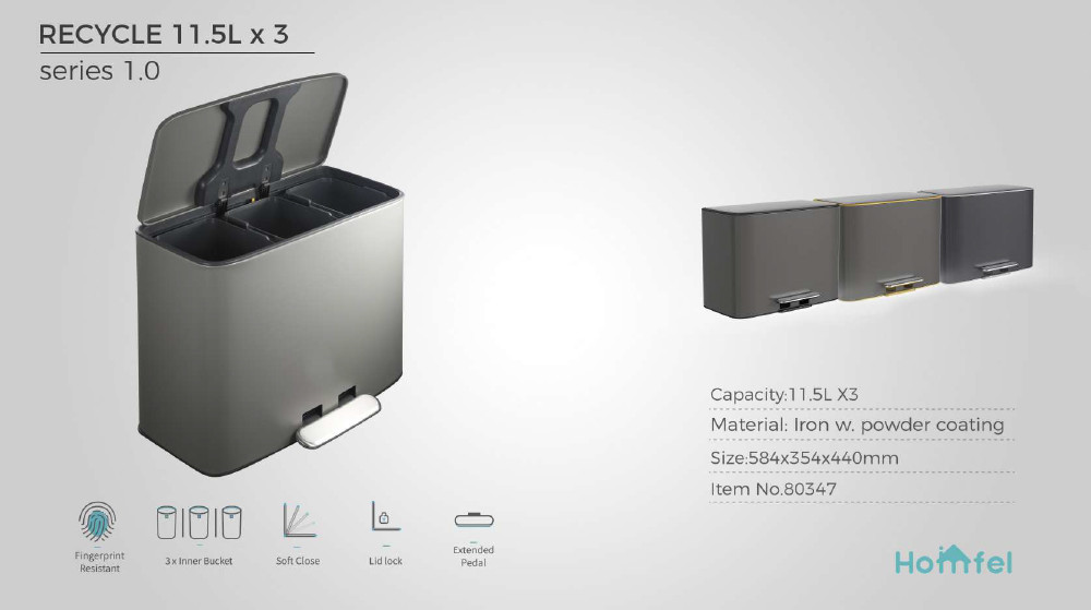 Rolling Cover Type 28L Stainless Steel Soft Close Square Pedal Trash Bin Foot Pedal Design For Living Room Office
