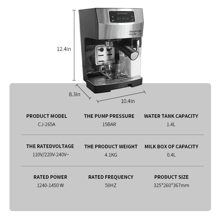 6 in 1 Single Shot Coffee Machine 15 Bar Multifunction Double Shot Espresso Machine
