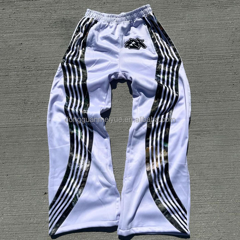 Custom Windbreaker Side Stripe Embroidery Stacked Joggers Nylon Jogger Wide Leg Baggy Pants Sweatpants Flare Sweat Pants Men