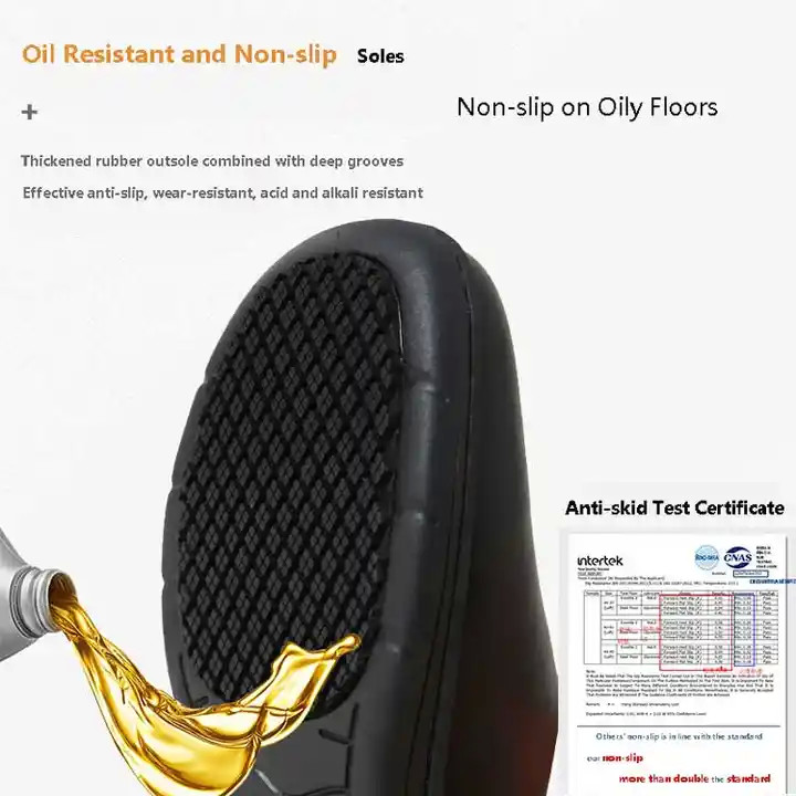 Casual Black Lightweight Nurse Shoes Non Slip Rubber Sole Slippers Waterproof Cowhide Leather Chef Shoes