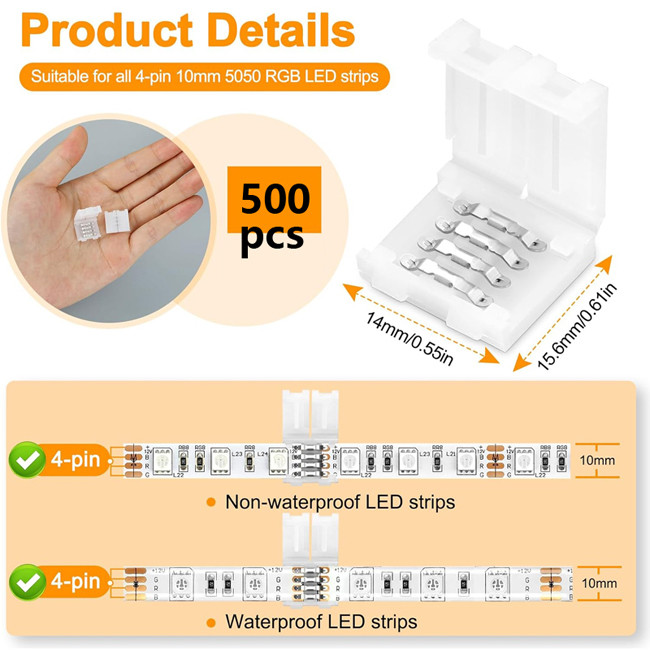 RGB LED Strip Connector 10mm Gapless Solderless Terminal Extension SMD 5050