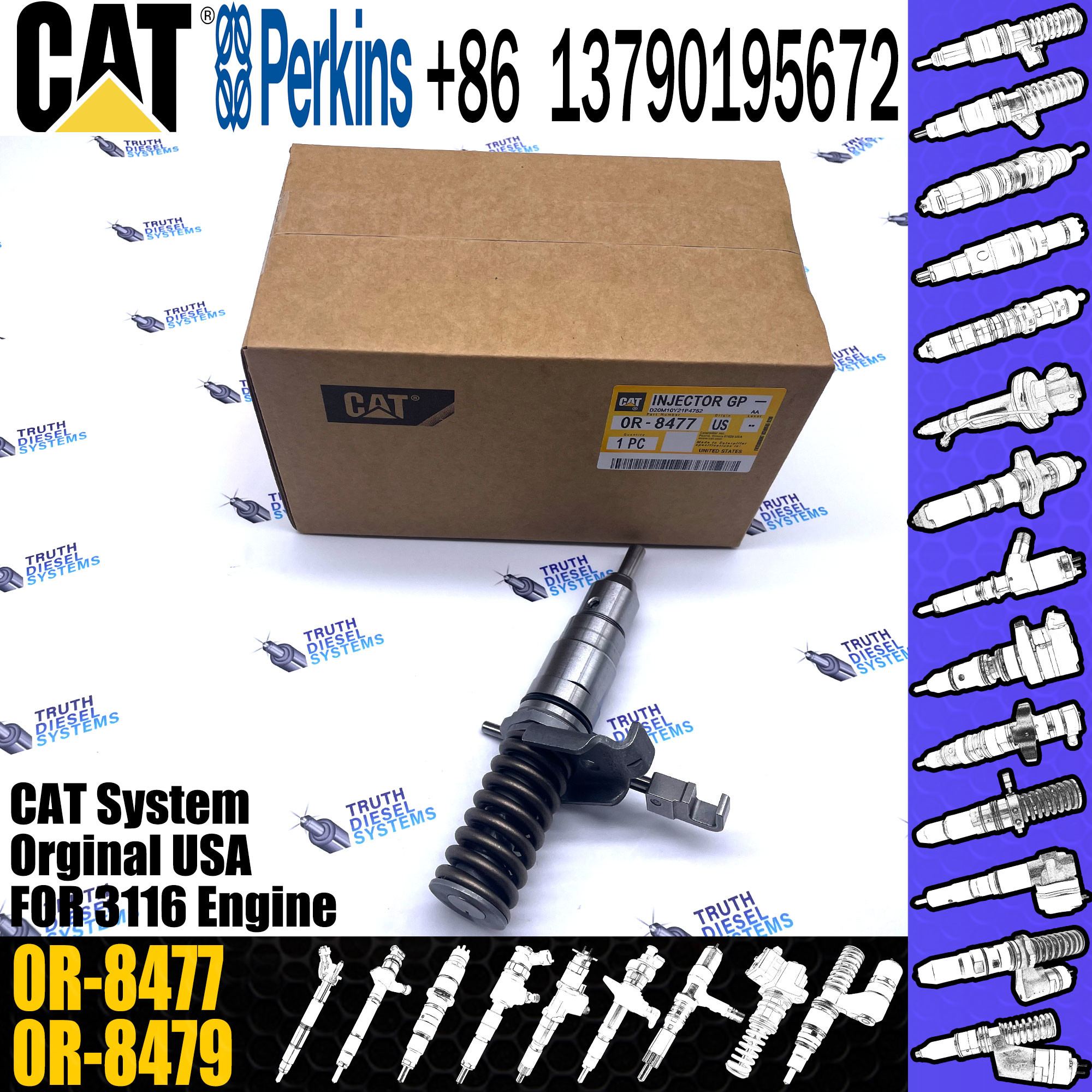 Diesel 3116 Engine Injector Assy 127-8211 1278211 common rail injector 0R-8477 for CAT Diesel Engine