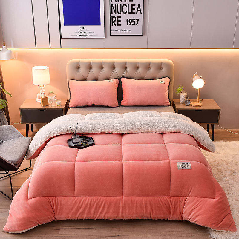 Home 2023 Thicken Light Pink Solid Soft Comforters Set for Winter Super Warm Bedding