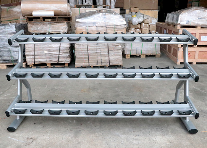 Steel Double Barbell Three Tier Dumbbell Rack For 15 Pairs
