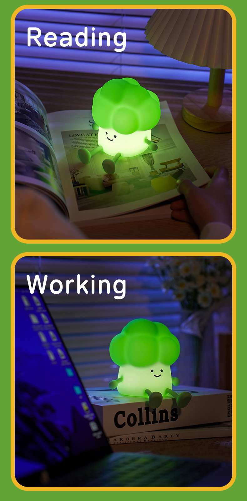DY Trendy Sleep Silicone Night Light Rechargeable Bedside Vegetable Lamp 3 Level Dimming Broccoli Night Light
