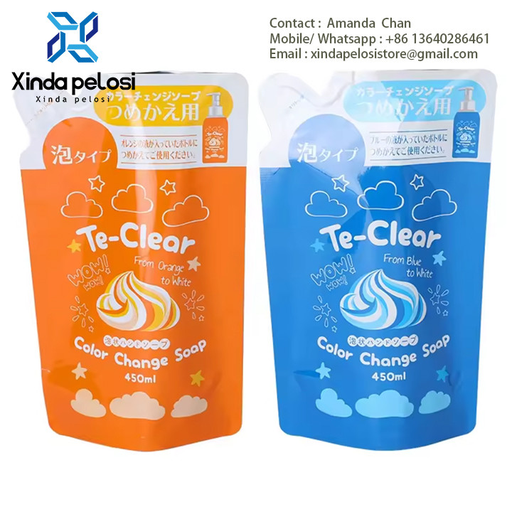 Custom Printed Stand Up Liquid Soap Shampoo Packaging Bag Shower Gel Spouted Pouch