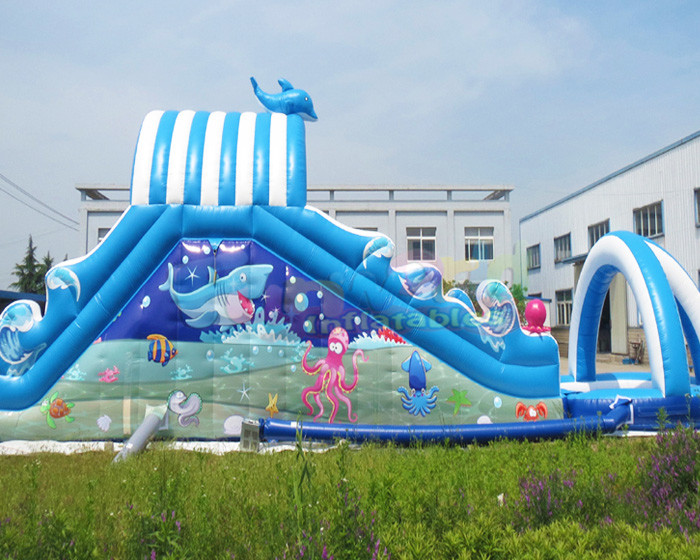EN71 Child Outdoor Inflatable Water Slides With Pool Jumping Bounce House