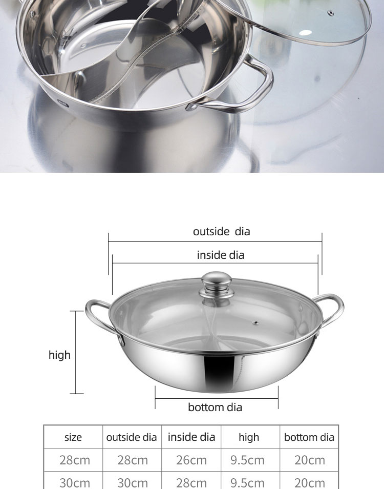 High Quality Induction Cooking Pot 304 Stainless Steel Hot Pot Kitchen Soup Pots With Glass Lid