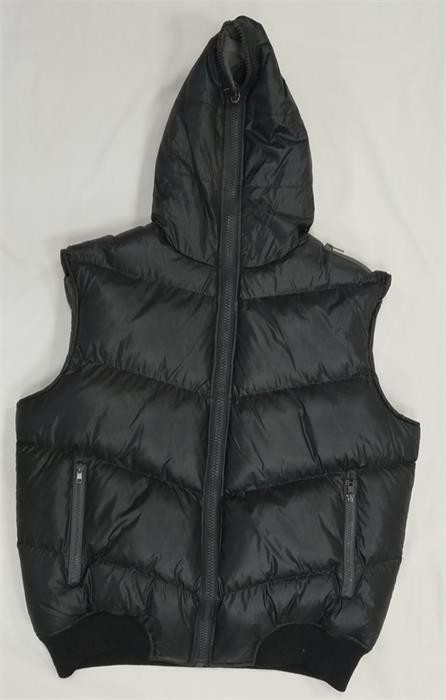 Retro Mens Black Puffer Vest With Hood Grey Bubble Vest Cotton Filling