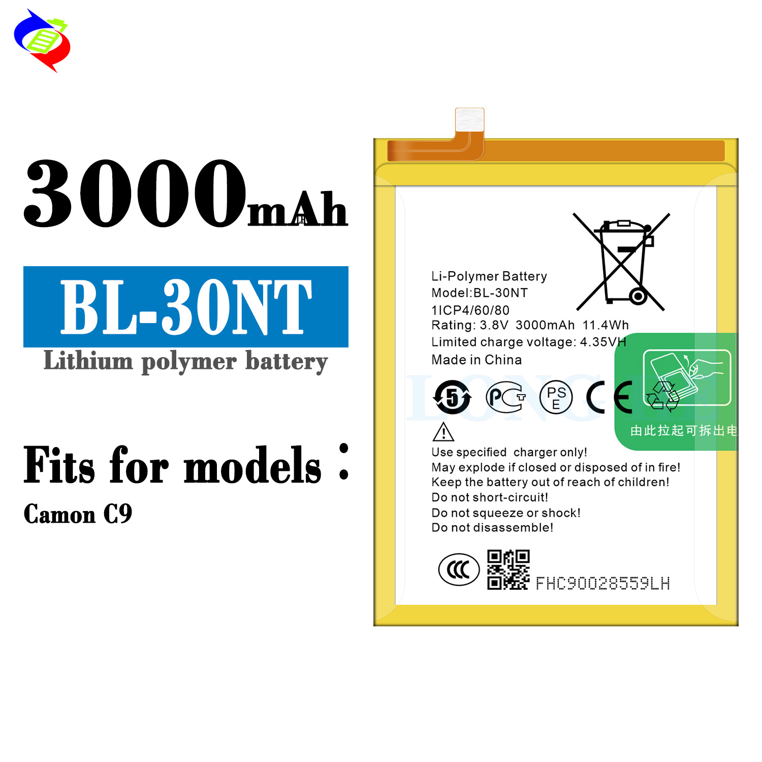 Tecno Cell Phone Accessories Double IC Protection Battery for Camon C9 BL-30NT BL30NT