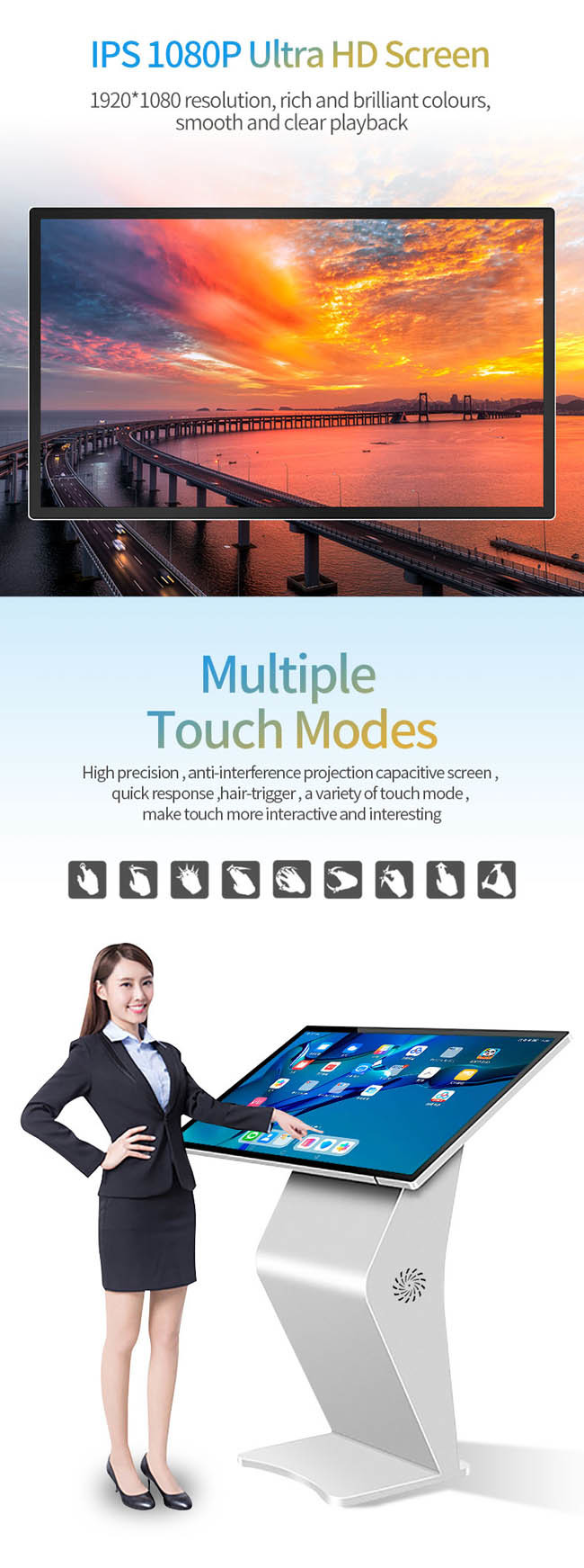 CNAS Horizontal Touch Screen Kiosk 43in Touch Kiosk White Screen