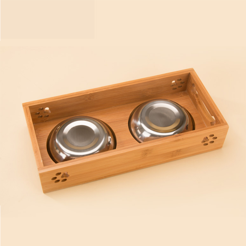 Custom Logo Bamboo Pet Feeders Simple Design Sustainable and Stable for Modern Style